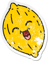 hand drawn distressed sticker cartoon of a happy lemon png