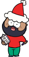 hand drawn line drawing of a bearded man with clipboard and pen wearing santa hat png