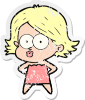 distressed sticker of a cartoon girl pouting png