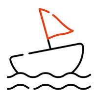 Water transport icon, linear design of boat vector