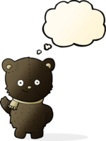 cute cartoon black bear waving with thought bubble png