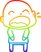 rainbow gradient line drawing of a cartoon shouting bald man png