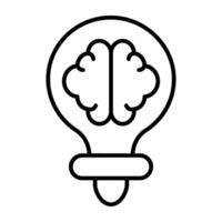 Brain inside light bulb, linear design of brainstorming vector