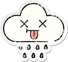 adesivo angustiado de uma nuvem de chuva de desenho animado bonito png