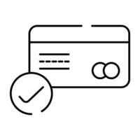 Bank card with tick mark, linear design of card accepted vector