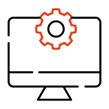 Gear on monitor, icon of computer setting vector