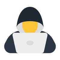 Avatar in front of laptop, icon of spy vector
