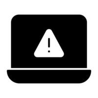 Caution sign inside laptop, icon of system error vector