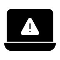 Caution sign inside laptop, icon of system error vector