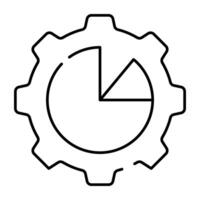 Icon of graph setting, vector design of pie chart inside gear
