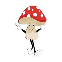 Mushroom character design different expression in vintage style, Kawaii mushroom cartoon mascot character vector illustration. Eps 10