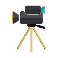 Camera tripod icon and Movie camera on a tripod. Making a movie single icon in monochrome style vector symbol stock illustration web.