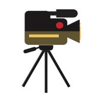 Camera tripod icon and Movie camera on a tripod. Making a movie single icon in monochrome style vector symbol stock illustration web.