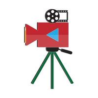 Camera tripod icon and Movie camera on a tripod. Making a movie single icon in monochrome style vector symbol stock illustration web.