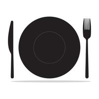 lámina, tenedor y cuchillo icono en plano estilo. comida símbolo aislado plato icono. plano vector ilustración en negro en blanco antecedentes. eps 10