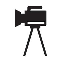 Camera tripod icon stands on a special front view, Old and New black  white. Movie video vector illustration, Cinema camera icon.