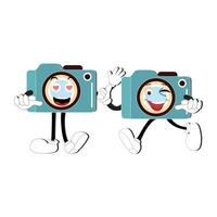 Camera Retro Mascot Character cartoon, camera mascot is smiling and with thumbs up. Vector hand drawn illustration