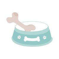 Dog Bowl With Bone Flat style icon vector illustration, black silhouette pet bowl with bone. Bowl for cat or dog for kibbles and water. Vector illustration in cute cartoon style