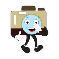 Camera Retro Mascot Character cartoon, camera mascot is smiling and with thumbs up. Vector hand drawn illustration