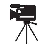 Camera tripod icon stands on a special front view, Old and New black  white. Movie video vector illustration, Cinema camera icon.