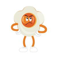 Fried egg with cute face lying cartoon illustration. Chicken egg for breakfast. Happy fried egg character. Easter, cooking, food, emotion concept vector