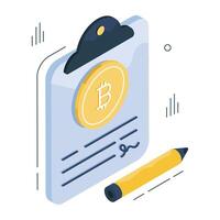 An icon design of bitcoin contract paper vector