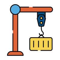 Container lifting tower crane icon, editable vector