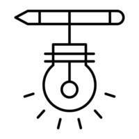 Pencil with lightbulb, concept of creative writing icon vector