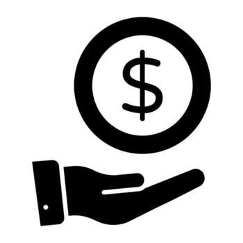 Coins on hand, icon of giving money vector