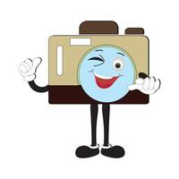 Camera Retro Mascot Character cartoon, camera mascot is smiling and with thumbs up. Vector hand drawn illustration