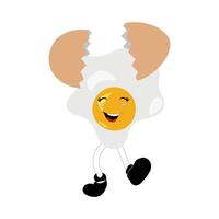 Fried egg with cute face lying cartoon illustration. Chicken egg for breakfast. Happy fried egg character. Easter, cooking, food, emotion concept vector