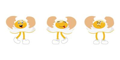 Fried egg with cute face lying cartoon illustration. Chicken egg for breakfast. Happy fried egg character. Easter, cooking, food, emotion concept vector