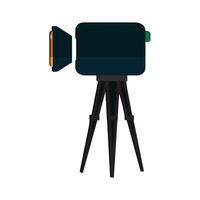 Camera tripod icon and Movie camera on a tripod. Making a movie single icon in monochrome style vector symbol stock illustration web.