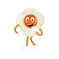 Fried egg with cute face lying cartoon illustration. Chicken egg for breakfast. Happy fried egg character. Easter, cooking, food, emotion concept vector