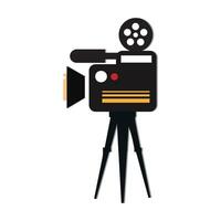 Camera tripod icon and Movie camera on a tripod. Making a movie single icon in monochrome style vector symbol stock illustration web.