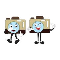 Camera Retro Mascot Character cartoon, camera mascot is smiling and with thumbs up. Vector hand drawn illustration