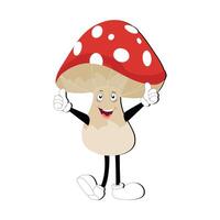 Mushroom character design different expression in vintage style, Kawaii mushroom cartoon mascot character vector illustration. Eps 10