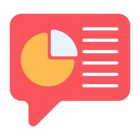 Pie graph inside chat bubble, flat design of business chat vector