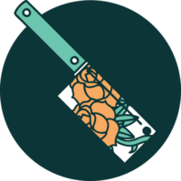 iconic tattoo style image of a cleaver and flowers png