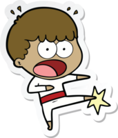 sticker of a cartoon boy karate kicking png