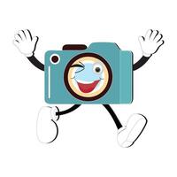 Camera Retro Mascot Character cartoon, camera mascot is smiling and with thumbs up. Vector hand drawn illustration