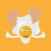 Fried egg with cute face lying cartoon illustration. Chicken egg for breakfast. Happy fried egg character. Easter, cooking, food, emotion concept vector