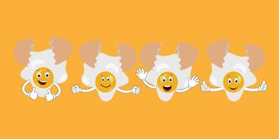 Fried egg with cute face lying cartoon illustration. Chicken egg for breakfast. Happy fried egg character. Easter, cooking, food, emotion concept vector