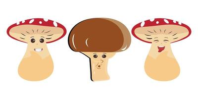 Mushroom cartoon character in various gestures, Set illustration mushroom mascot with various different expressions of cute emotion in comic style for graphic designer, vector illustration