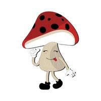 Mushroom character design different expression in vintage style, Kawaii mushroom cartoon mascot character vector illustration. Eps 10