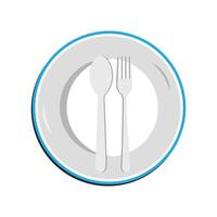 plato, vacío plato con cuchillo y tenedor aislado en un blanco antecedentes. plato circulo icono con largo sombra. plano diseño estilo vector