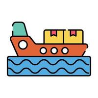 A flat design icon of cargo boat vector