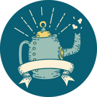 icon of a tattoo style old coffee pot steaming png