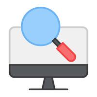 Monitor under magnifying glass, flat design of search computer vector