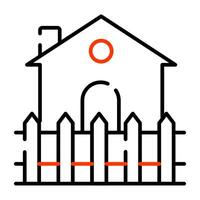 A residential building icon, linear design of farmstead vector